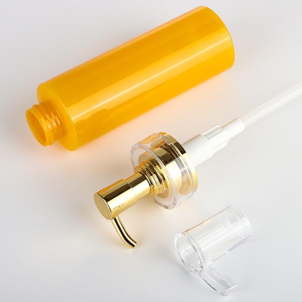 Custom Plastic Pet Body Lotion Bottle Shampoo Shower Gel container With Gold Pump 350ml