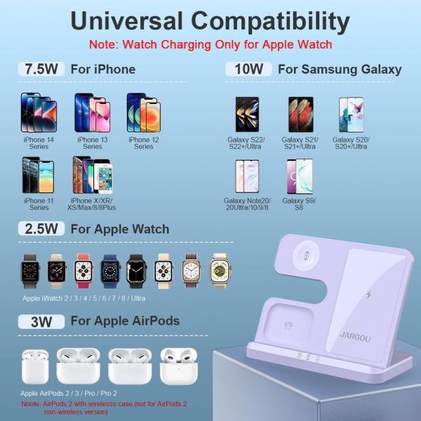 Зарядная станция 3 в 1 для iPhone, беспроводное зарядное устройство для iPhone 15 14 13 12 11 X Pro Max & Apple Watch - Беспроводное зарядное устройство