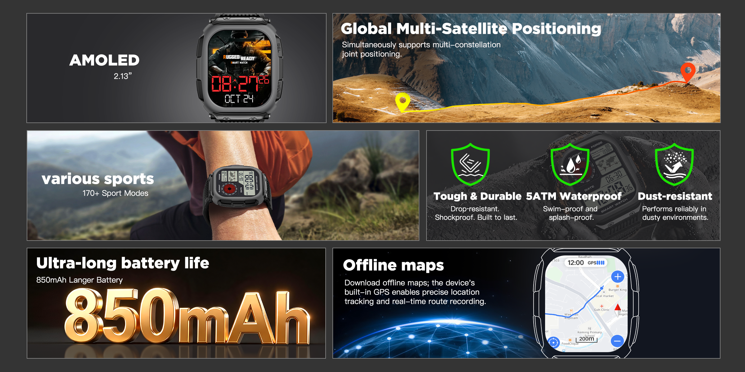 DM66 Offline Map GPS Smart Watch — 2.13