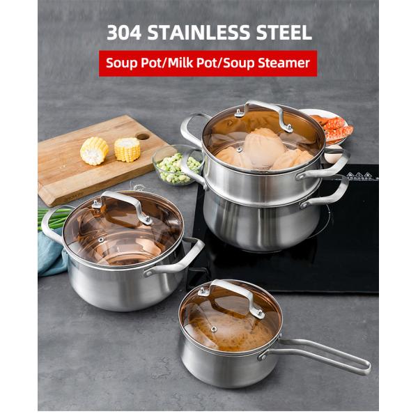 Factory Kitchen 304 Stainless Steel Steamer Pot Soup Pot Milk Pot Cooking Ware With Lid