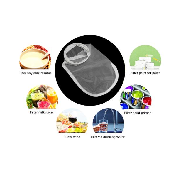 100 Micron Nylon Swimming Pool Water / Mineral Water Filter Bag With Steel Ring