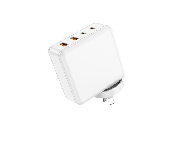 Chargeur murale GaN à quatre ports de haute qualité de 100 W avec 2 ports USB-C (100 W, 18 W) et 2 ports USB-A (12 W) avec PD pour ordinateurs portables
