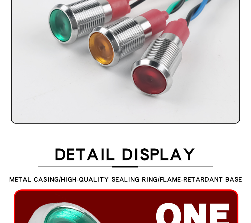 10MM Metal Indicator Light Waterproof High-Brightness LED With Wire Power Signal 6V 24V 220V Yellow Green Red Blue White