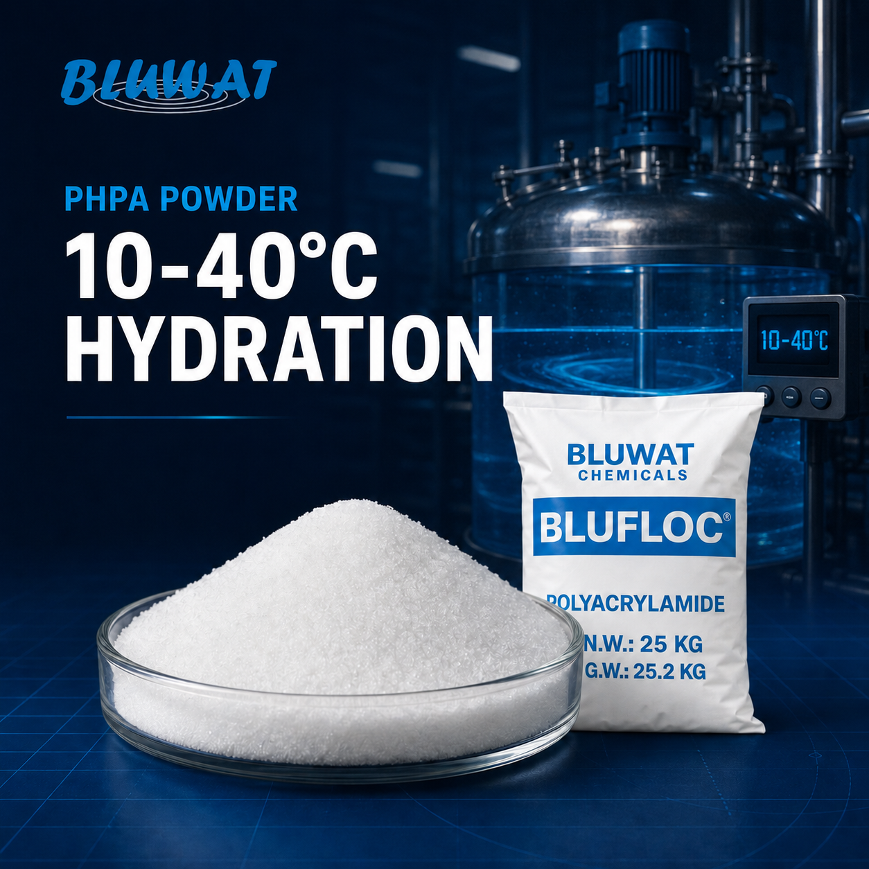 PHPA Powder Hydration in 10-40 Degree C Make-Up Water