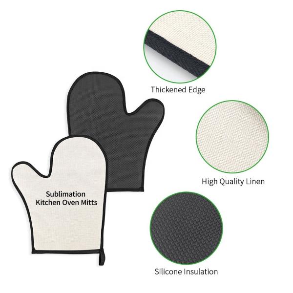 Custom Linen Sublimation Oven Gloves With Silicone Back Blank Heat Insulation Oven Mitt Sublimation
