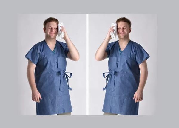 For Beauty Salon / Spa Short Sleeve Blue Plastic Isolation Gowns Prevent Pollution