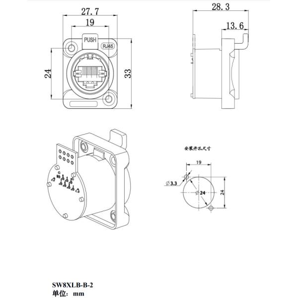 Коннектор для монтажа женской панели на заказ Industrial Rj45 IP65 Connector
