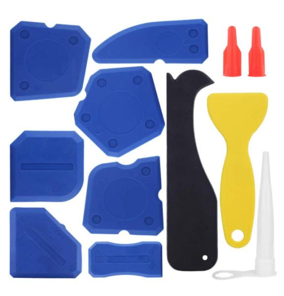 Caulking Tool Silicone Sealant Finishing Grout Tools Kit 12 Pieces Caulk Skirting Boards & Base Boards Replaceable Pads