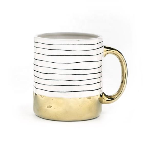 16oz Electroplated White Mug With Gold Handle For Everyday Mugs Personality 5 X 3-3/4 X 4-3/8 Round
