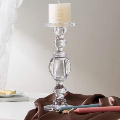 Large Pillar Taper Clear Color Glass Candle Holder Pressed 11.8 Inch Tall