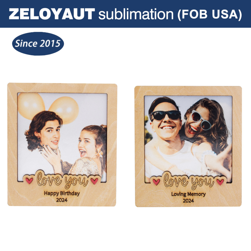 ZELOYAUT Customizable 95*95mm MDF Photo Frame Blanks Sublimation Heat Press Wood Magnets for Fridge Decoration Sublimation Wood