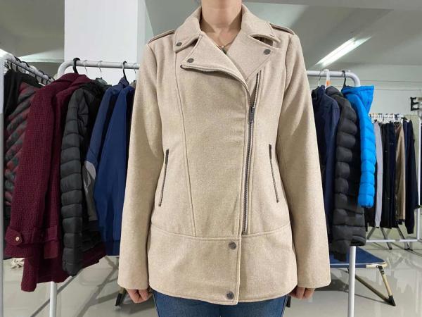 Ladies Melton  Jacket / Women'S Zipper Jacket / Beige Color Metal Zipper