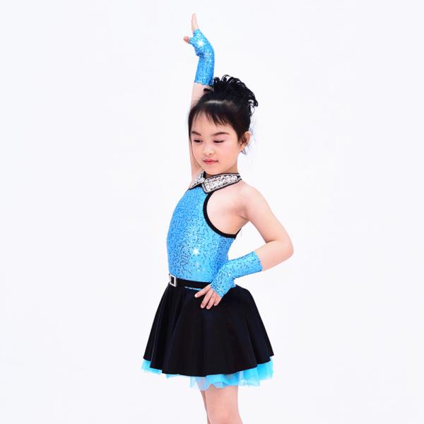 3 Colours Fancy Girls Jazz Dance Dress with Rhinestones Chocker Collar Dance Competition Costumes