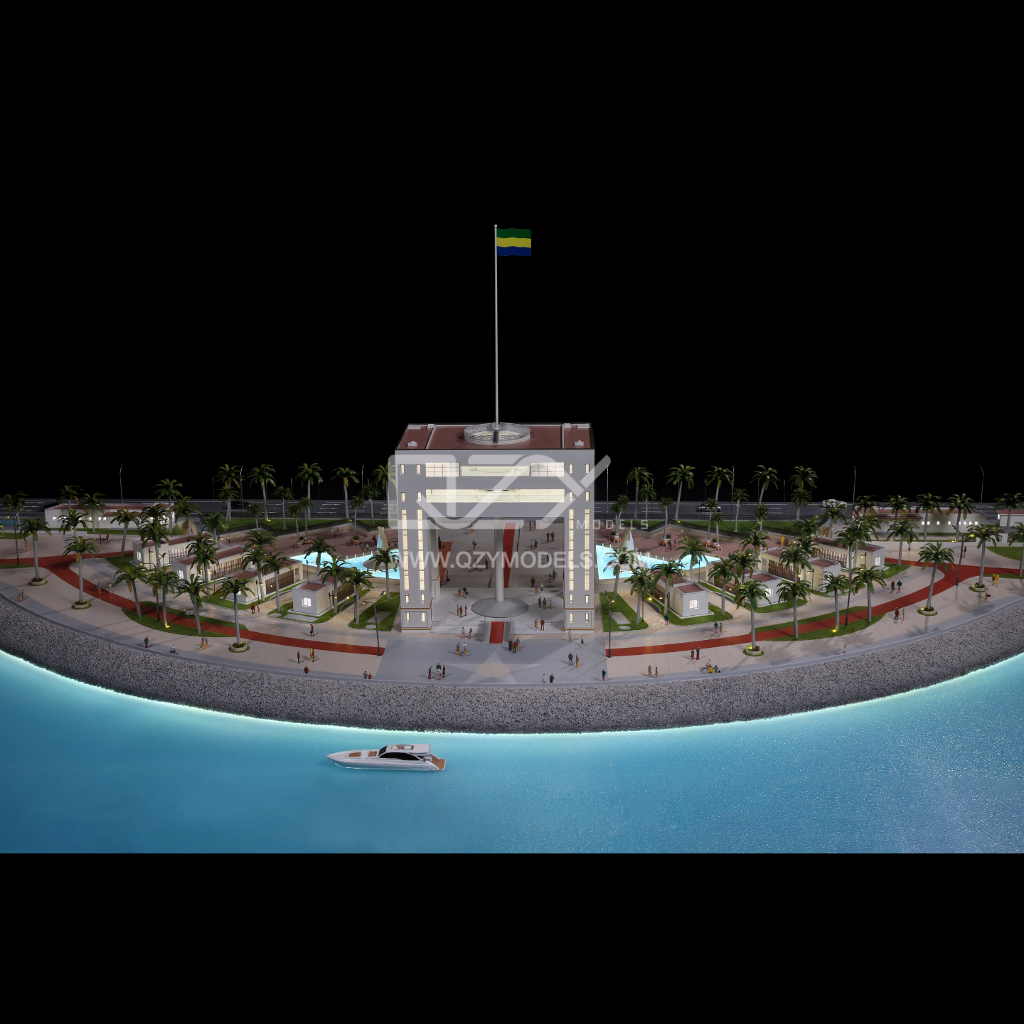 1:100 Scale Gabon Coastal Gateway Architectural Scale Model with Full Lighting for Professional Display