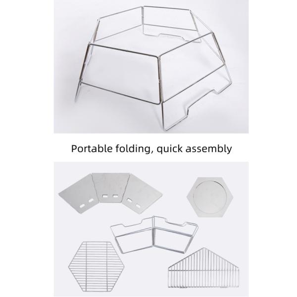 Polishing Stainless Steel Folding BBQ Grill Hexagonal Detachable