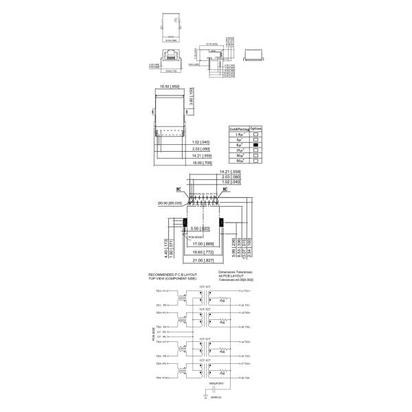Latch Up 1 Port RJ45 Magnetic Ethernet Jack Shielded EMI Finger 0.2mm Thickness