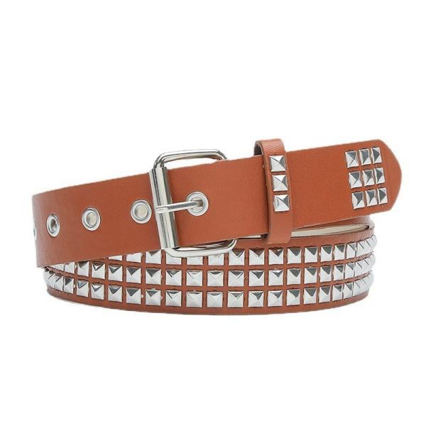 Unisex Western Belt with Ordinary Style Width 2-4cm Iron Buckle Rivet Punk Design
