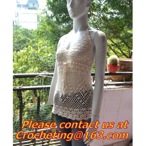 European style deep V-neck halter top ladies short paragraph bottoming openwork crochet to
