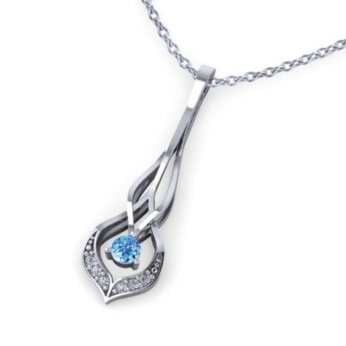 Aquamarine CZ 14k White Gold Necklace Pear Shape 6x9mm Diamonds 10cttw