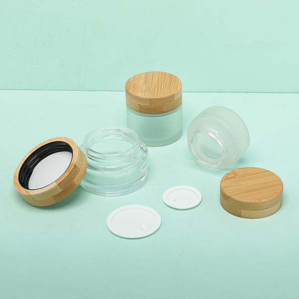 Опарник 30g сливк сливк стороны упаковывая стеклянный косметический с крышкой винта бамбуковой