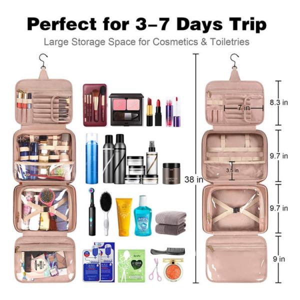 Custom Logo Foldable Portable Storage Pink Cosmetic Bags Makeup Organizer Travel Hanging Toiletry Bag