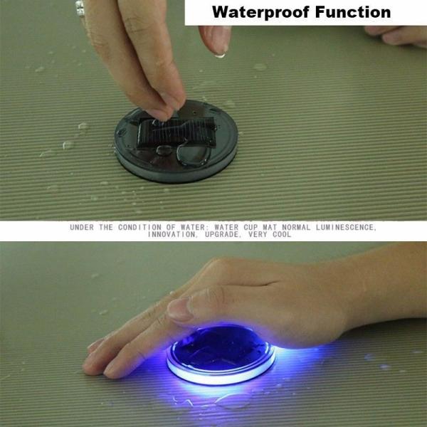 Solar Energy Car Truck Cup Holder Bottom Pad LED Light Cover Mouldings Trim