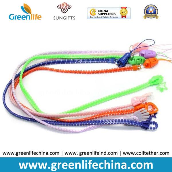 Custom Logo printing blue round shape cord lanyard with black ball lock and metal clip