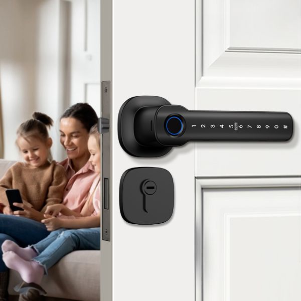 Tuya Smart Lock HL50 Matte Black Aluminum Alloy Durable Electronic Keypad Entry Fingerprint Password Card & for for Door