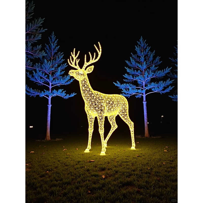 Outdoor LED Reindeer Light Sculpture with IP65 Waterproof Thickened Wrought Iron Frame and Customizable Light Colors