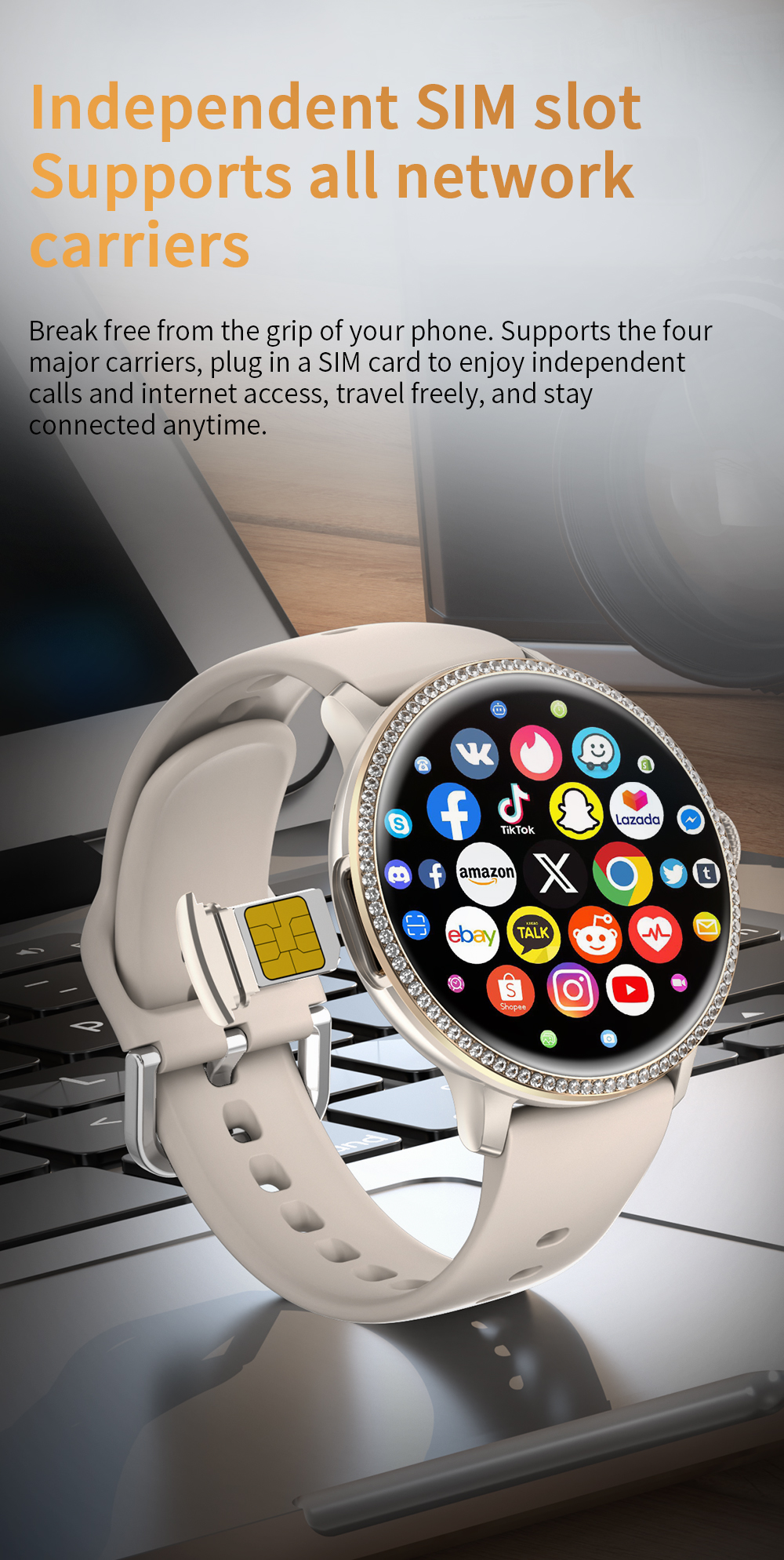 H80 4G Android Women Smart Watch AMOLED Display 3GB+32GB Storage NFC SIM Card Video Call IP68 Waterproof AI Voice Assistant