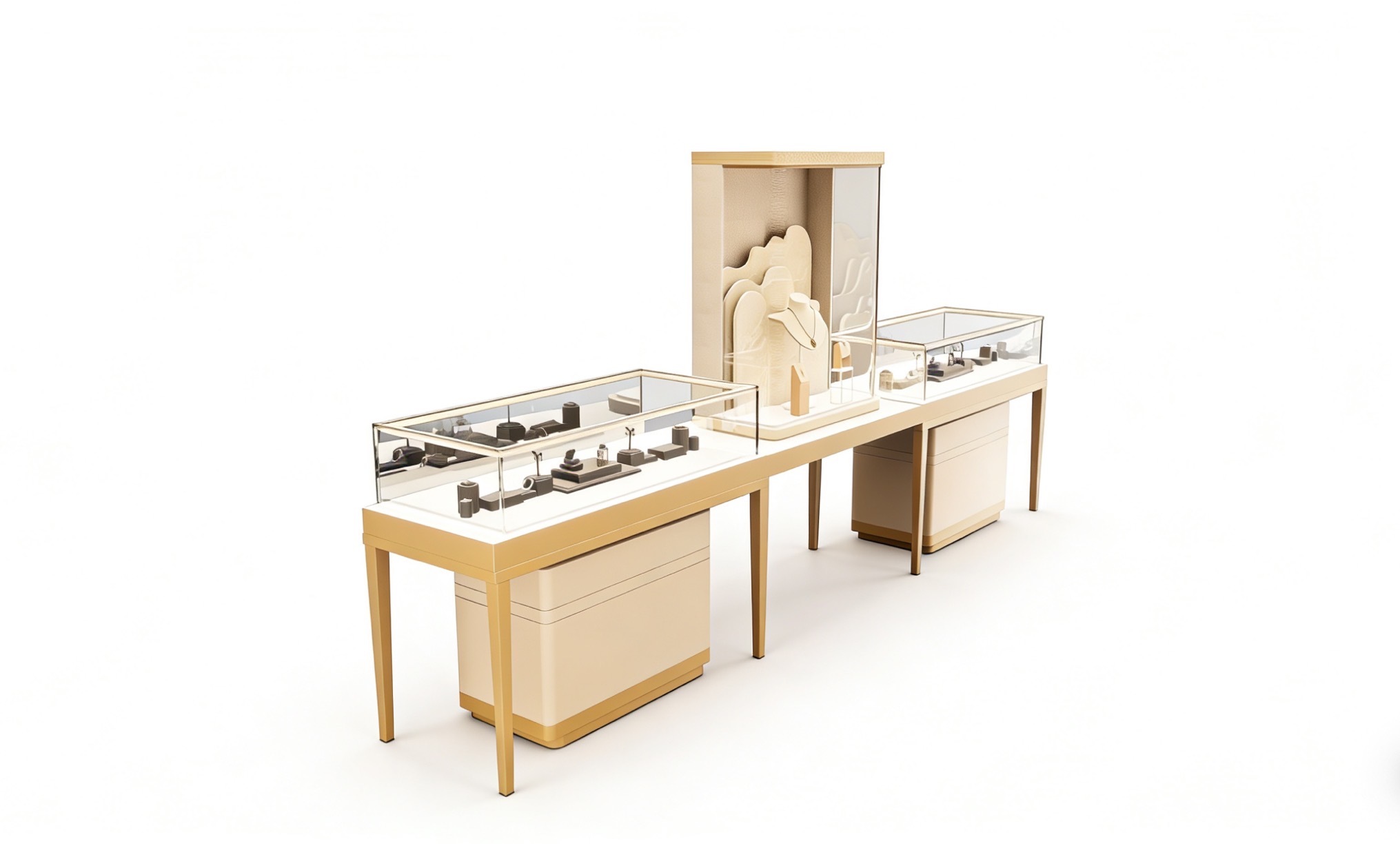 Luxury LED Lit Tempered Glass Jewelry Showcases with Customizable Design for Retail Stores and Shopping Malls