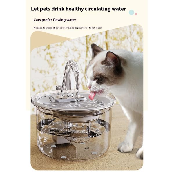 Automatic 2.2L Transparent Pet Water Dispenser New Design Eco-Friendly Plastic Artifact Filter Stylish Charging Source for Dogs
