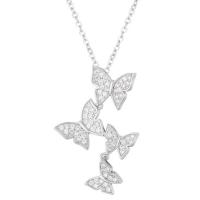 925 Sterling Silver White Gold Plated Micron Pave 4 Butterflies Charm Pendant For Women