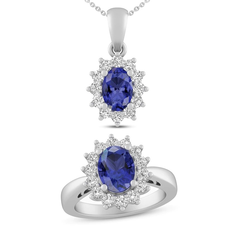 Tanzanite & белый Лаборатори-созданный положенный в коробку сапфиром серебр набора стерлинговый