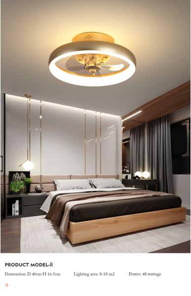 36W Modern Light luxury ceiling fan lamp simple invisible bedroom dining room living room children's room fan lamp