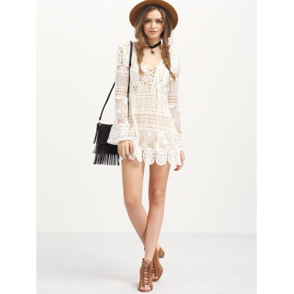 Bohemian White Dress Sexy Beach Tunic Women Casual