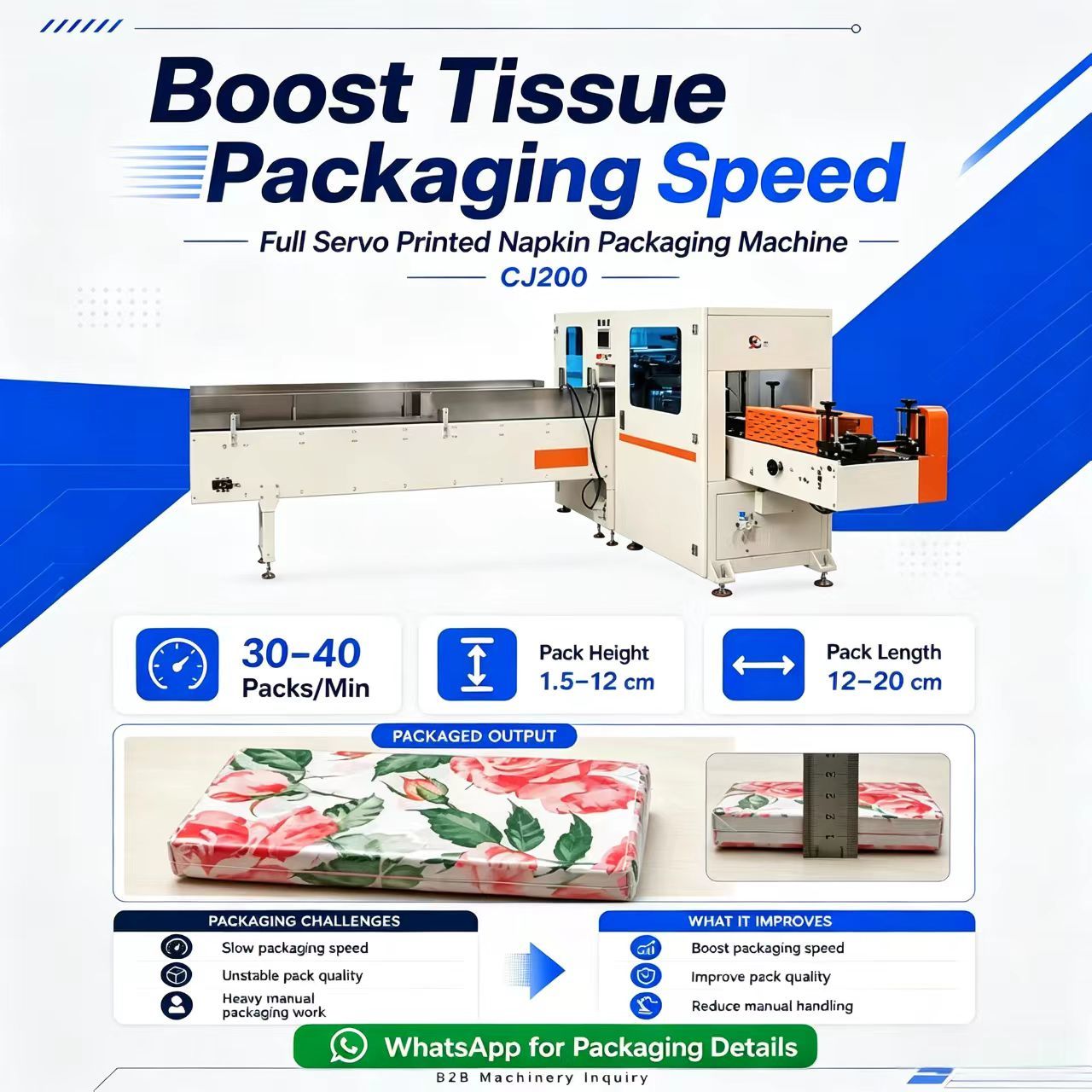 3D Tissue Packaging Machine Efficient Paper Napkin Packing Machine