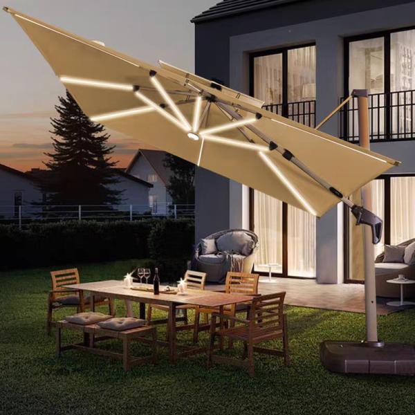 Luxury Aluminum Market Commercial Patio Garden Solar Parasol Outdoor Umbrella for Outdoor Furniture within Modern Design