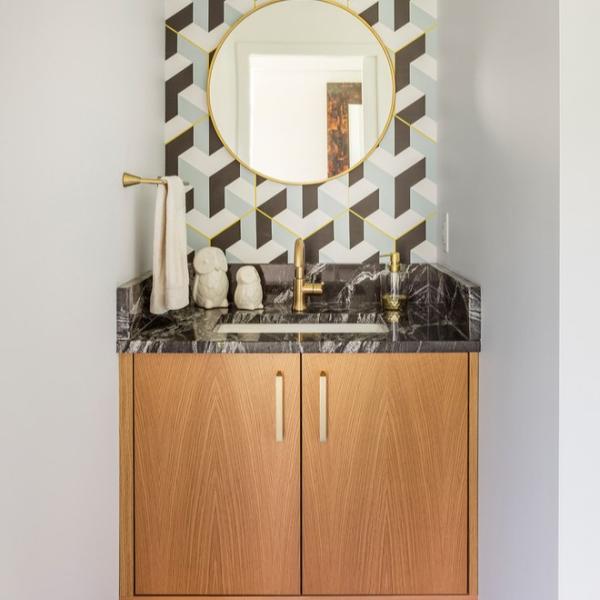 Melamine Japanese Wall Modern Bathroom Wooden Cabinets Flat Panel Wood Texture