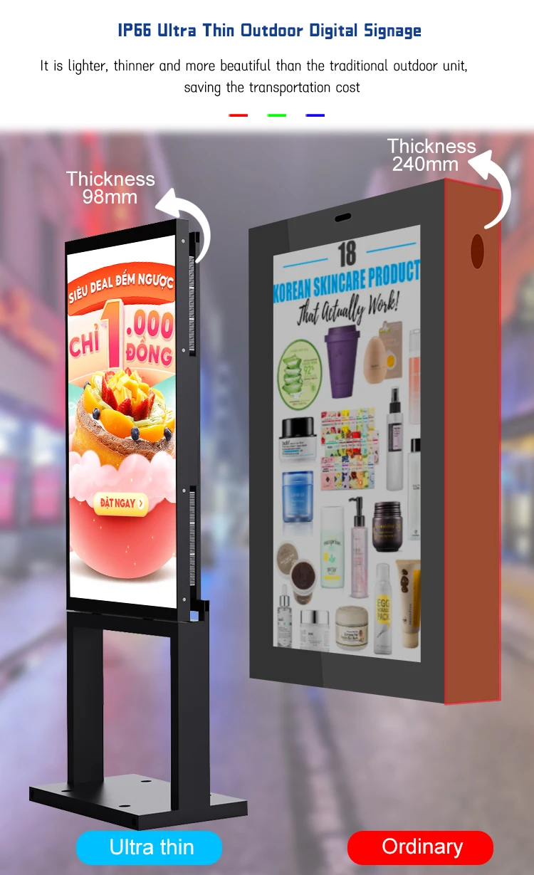 55' IP66 оптическая сцепка водонепроницаемая 2500 нитс наружный LCD рекламный цифровой дисплей киоск с низким расходом энергии