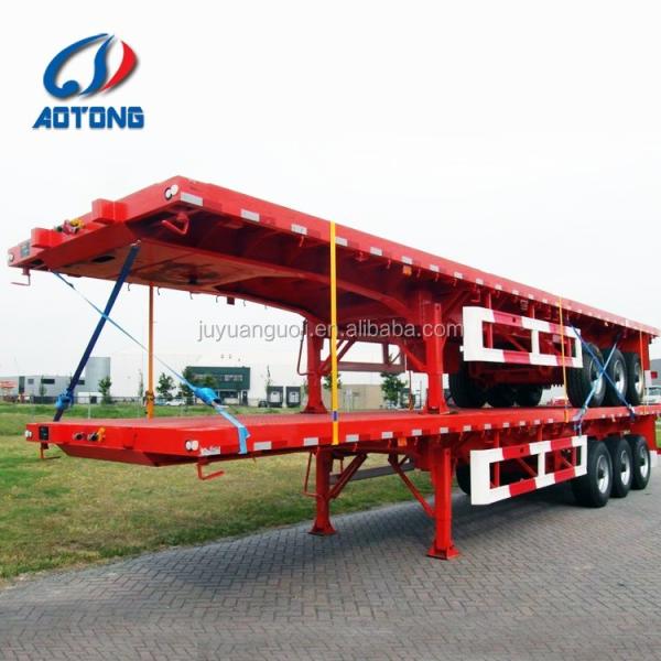 Leaf Spring Suspension 3 Axles 40 ft Tri Axle Flatbed Container Truck Semi Trailer