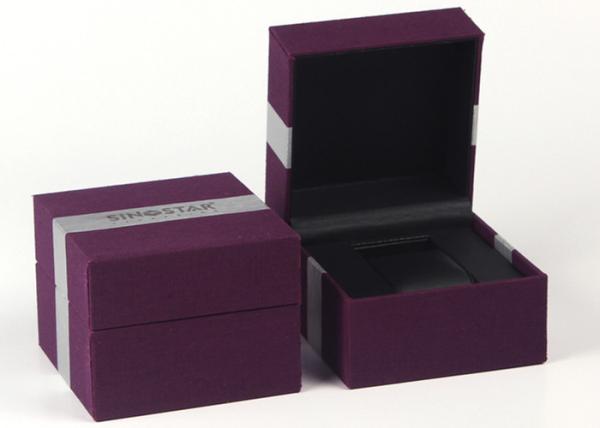 Purple Single Watch Gift Boxes , Women'S Watch Case Plastic Box Wrapped By Fabric
