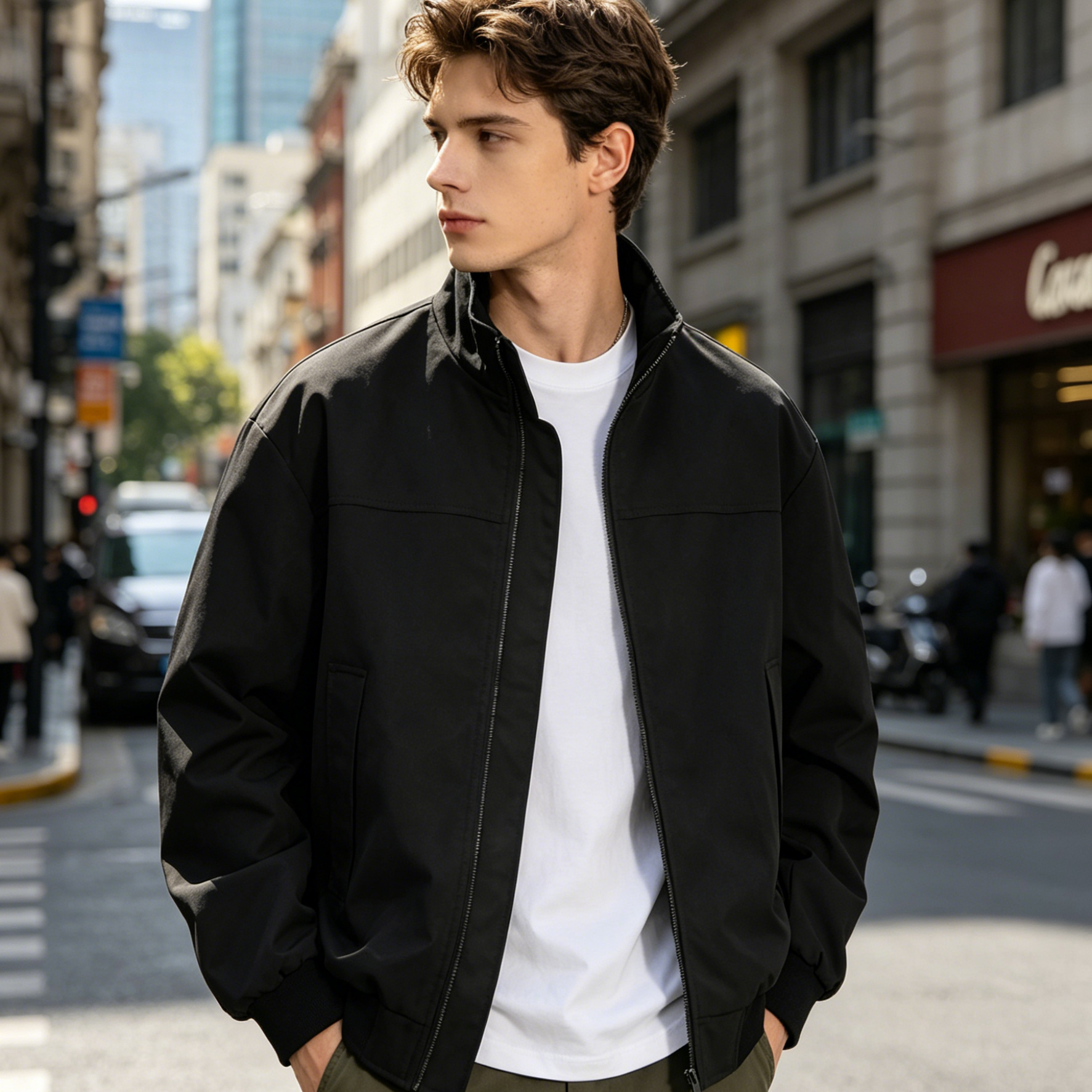 Loose Fit Stand Collar Bomber Jacket Waterproof Windproof Mens Casual Winter Jackets