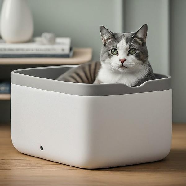 Hychi Sturdy Tiny Little Box For Cats , White ABS Small Kitty Litter Box With Lid