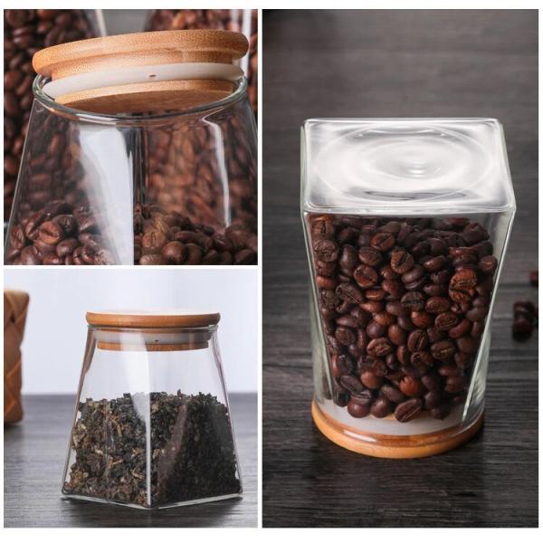 Опарник бамбуковой кухни банки еды крышек воздухонепроницаемый стеклянный