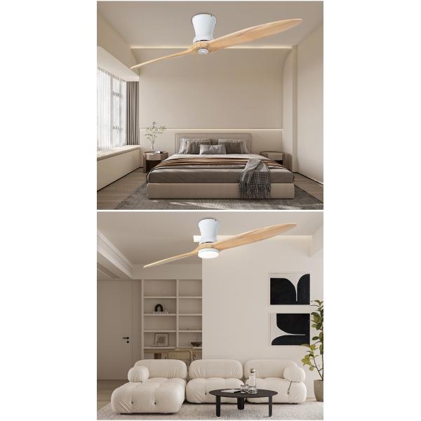 Two Leaf Solid Wood Ceiling Integrated Living Room Fan Lamp 110V Household