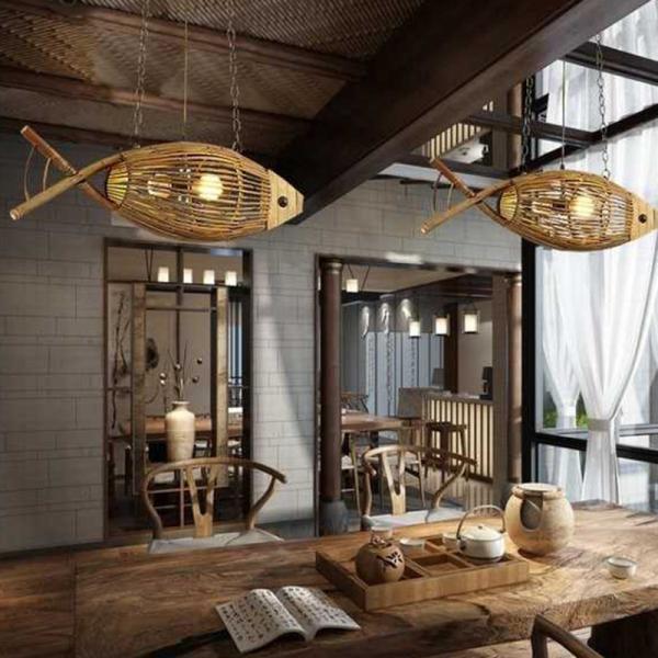 Fish Pendant Lamps Handmade Wood Weaving Pendant Light Hanging Lamp(WH-WP-46)
