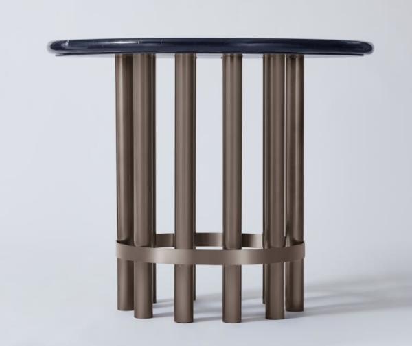 Port Laurent Marble Top Wooden Dining Room Tables With Dark Bronze Finish Metal Base