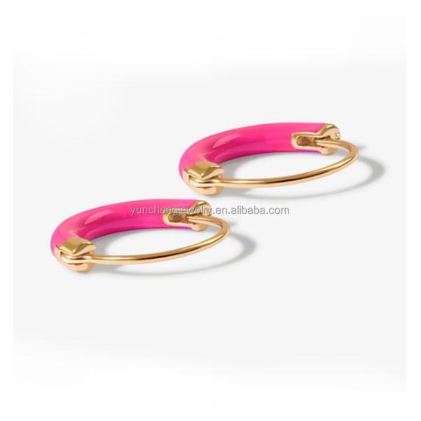 925 Стерлинговые серебряные серьги 18 мм Диа кружки с горячим розовым эмалированным и 18K золотой покрытие