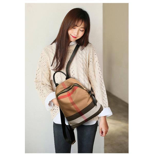 Women Leisure Backpack Style Plaid CanvasBackpack Mommy Bag School Feng Bag